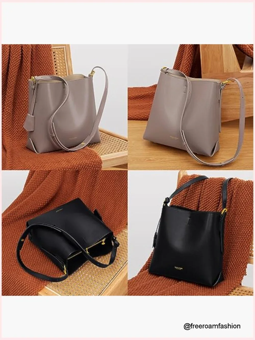 Genuine Leather Tote Satchel Bag - Top Handle Shoulder Bucket Purse